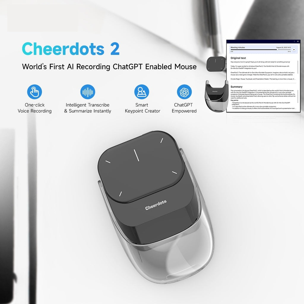 Cheerdots 2 - AI Recording Enabled Mouse | ChatGPT | Smart Split Air Mouse | Wireless Charging