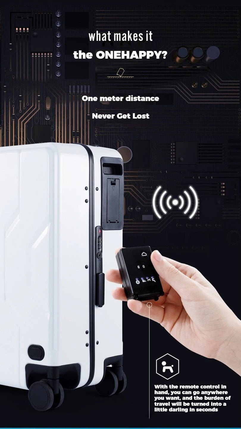 AirLite OneHappy Ride+ – Auto Follow Smart Luggage| App Control | Obstacle Avoidance | Multiple Modes)