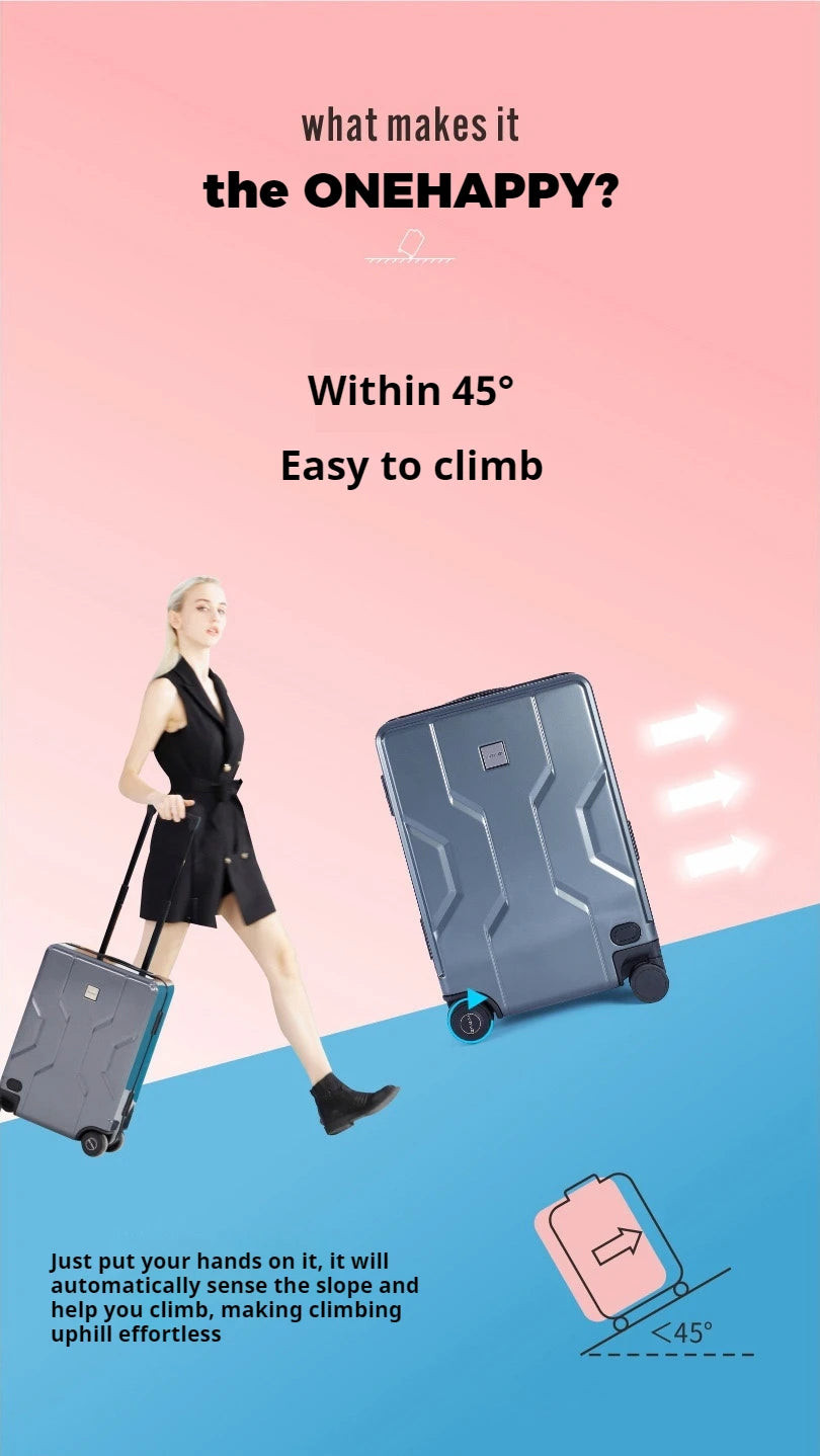 AirLite OneHappy Ride+ – Auto Follow Smart Luggage| App Control | Obstacle Avoidance | Multiple Modes)