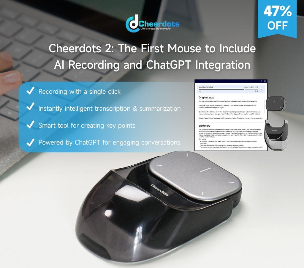 Cheerdots 2 - AI Recording Enabled Mouse | ChatGPT | Smart Split Air Mouse | Wireless Charging
